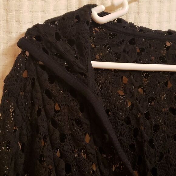 Soma sz L hooded hoodie black lace cover up shirt 3/4 sleeve cinch waist… - Picture 10 of 16